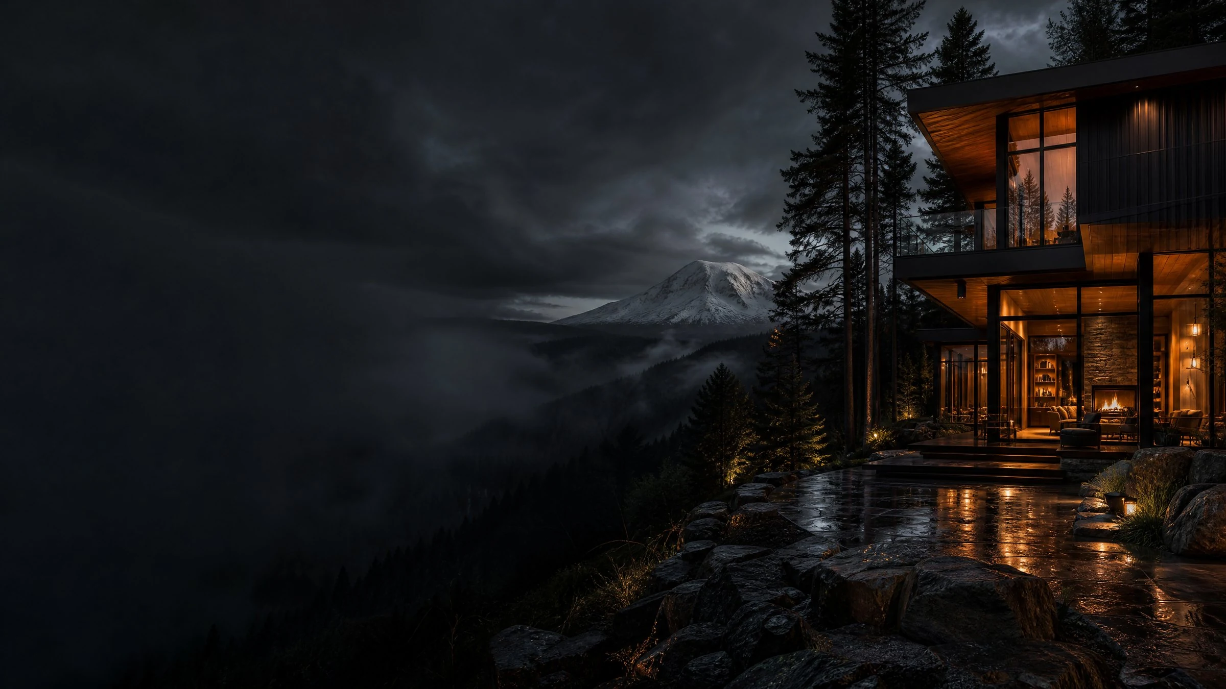 Modern Pacific Northwest home at night